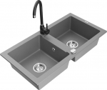 Granitinė virtuvinė plautuvė Mexen Mario su mai&scaron;ytuvu ir sifonu, Grey+Black