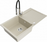 Granitinė virtuvinė plautuvė Mexen Leo su mai&scaron;ytuvu ir sifonu, Beige+Black/Chrome