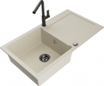 Granitinė virtuvinė plautuvė Mexen Leo su mai&scaron;ytuvu ir sifonu, Beige+Black