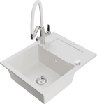 Granitinė virtuvinė plautuvė Mexen Enzo su mai&scaron;ytuvu ir sifonu, White+White/Chrome