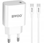 USB C maitinimo įkroviklis - BWOO - 20W - Power Delivery - 1m laidas - Baltas