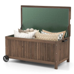 Costway Garden Box Medinė 213 L Dėžė su ratukais Dėžė su vandeniui atspariu PE pamu&scaron;alu 114 x 58,5 x 51 cm ruda
