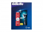 Rinkinys Gillette Mach3: skustuvas + skustuvo galvutės, 2 vnt. + du&scaron;o gelis/&scaron;ampūnas Old Spice Whitewater, 250 ml
