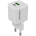 Įkroviklis ne&scaron;iojamam kompiuteriui CANYON įkroviklis CU20AC GaN 20W 1xPD 1xQC ES Baltas, CANYON charger CU20AC GaN 20W 1xPD 1xQC EU White CNS-CUW20AC