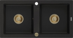Granitinė virtuvinė plautuvė Mexen Mario su sifonu, Black+Gold, 820 x 436 mm