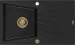 Granitinė virtuvinė plautuvė Mexen Cesar su sifonu, Black+Gold, 775 x 470 mm