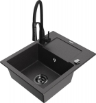 Granitinė virtuvinė plautuvė Mexen Enzo su mai&scaron;ytuvu ir sifonu, Black granite+Black