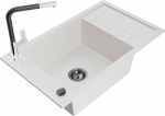 Granitinė virtuvinė plautuvė Mexen Elias su mai&scaron;ytuvu ir sifonu, White+Black/Chrome