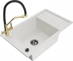 Granitinė virtuvinė plautuvė Mexen Elias su mai&scaron;ytuvu ir sifonu, White+Black/Gold