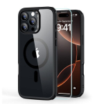 dėklas + grūdintas stiklas iPhone 16 Pro Max - skaidrus su juodu rėmeliu