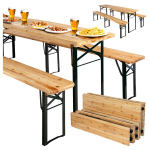 LAGER plieninis ir medinis komplektas: stalas + 2 suolai 220 cm