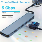 7-jų Portų USB 3.0 &Scaron;akotuvas su 2-in-1 Jungtimi