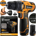 Akumuliatorinis smūginis suktuvas-gręžtuvas DEKO DKCD12ID01, 12 V, 1.5 Ah, 1 akumuliatorius, su LED, smūgio funkcija