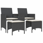 Dvivietė sodo sofa，Lauko sofa su staliuku/taburetėmis, juoda, poliratanas CFE44941