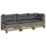 Trivietė sodo sofa，Lauko sofa su pagalvėlėmis, pilkos spalvos, poliratanas CFE59358