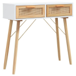 Konsolinis staliukas，konsolinis stalas, baltas, 80x30x75cm, pu&scaron;is ir ratanas CFE81522