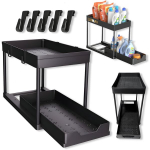 Dviejų pakopų i&scaron;traukiamas namų apyvokos ir biuro daiktų laikymo organizatorius LIVMAN B2 su viena i&scaron;traukiama lentyna ir kabliukais