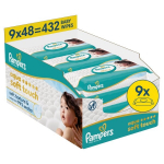 Pampers Aqua Soft Touch Servetėlės Kūdikiams, 9 Pakuotė, 432 Servetėlės