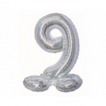 Folijinis balionas Beauty & Charm, vertikalus numeris 9, holografinis, sidabrinis, 72 cm