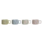 Vnt. kavos puodelių rinkinys DKD Home Decor Mėlyna Rožinė Metalinis Žalia Gėlės Dolomite (13 x 9,5 x 6,5 cm) (4 pcs) (260 ml)