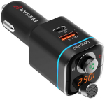 Feegar Q200 PRO FM moduliatorius Bluetooth 5.0 Transmiteris BT QC 3.0 PD microSD MP3 USB-C 12-24V įkroviklis 42W HD mikrofonas
