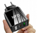 Greitas įkroviklis , 2 įrenginius vienu metu USB-C PD USB-A QC 65W