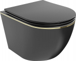 Klozetas Mexen Lena Rimless Slim Duroplast su lėtai nusileidžiančiu dangčiu, Black matt/Gold edge