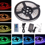 RGB LED juosta 5 m, 5050 su pultu, vandeniui atspari