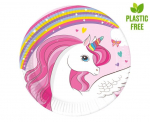 Vienkartinės popierinės lėk&scaron;tės Rainbow Unicorn 19,5 cm, 8 vnt