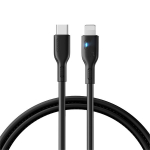 Kabelis iPhone su LED indikatoriumi USB-C - Lightning 20W 1.2m juodas