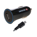 automobilinis adapteris swissten 5w, 1 prievadas, usb-a, microusb kabelis