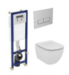 WC komplektas Ideal Standard: potinkinis WC bakelis su rėmu ir chromuotu klavi&scaron;u, klozetas Tesi AquaBlade, WC dangtis su Soft Close sistema