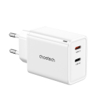 Įkroviklis GaN 65W USB-C su 2 prievadais, baltas