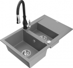 Granitinė virtuvinė plautuvė Mexen Gaspar su mai&scaron;ytuvu ir sifonu, Grey/Black