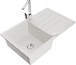 Granitinė virtuvinė plautuvė Mexen Bruno su mai&scaron;ytuvu ir sifonu, White/Chrome