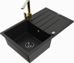 Granitinė virtuvinė plautuvė Mexen Bruno su mai&scaron;ytuvu ir sifonu, Black/Gold
