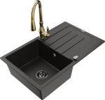 Granitinė virtuvinė plautuvė Mexen Bruno su mai&scaron;ytuvu ir sifonu, Metallic black/gold