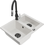 Granitinė virtuvinė plautuvė Mexen Carlos su mai&scaron;ytuvu ir sifonu, White/Black