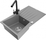 Granitinė virtuvinė plautuvė Mexen Cesar su mai&scaron;ytuvu ir sifonu, Grey/Black