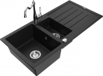 Granitinė virtuvinė plautuvė Mexen Andres su mai&scaron;ytuvu ir sifonu, Black/Chrome