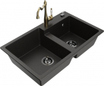 Granitinė virtuvinė plautuvė Mexen Tomas su mai&scaron;ytuvu ir sifonu, Metallic black/gold/Gold