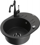 Granitinė virtuvinė plautuvė Mexen Kevin su mai&scaron;ytuvu ir sifonu, Metallic black/silver/Black