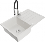 Granitinė virtuvinė plautuvė Mexen Bruno su mai&scaron;ytuvu ir sifonu, White/Black/Chrome