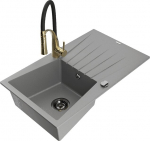 Granitinė virtuvinė plautuvė Mexen Cesar su mai&scaron;ytuvu ir sifonu, Grey/Black/Gold