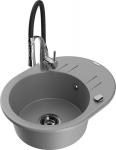 Granitinė virtuvinė plautuvė Mexen Kevin su mai&scaron;ytuvu ir sifonu, Grey/Black/Chrome