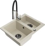Granitinė virtuvinė plautuvė Mexen Carlos su mai&scaron;ytuvu ir sifonu, Beige+Black/Chrome