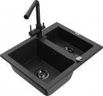 Granitinė virtuvinė plautuvė Mexen Carlos su mai&scaron;ytuvu ir sifonu, Metallic black/silver+Black