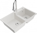 Granitinė virtuvinė plautuvė Mexen Tomas su mai&scaron;ytuvu ir sifonu, White/Chrome
