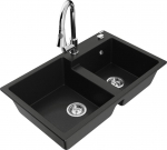 Granitinė virtuvinė plautuvė Mexen Tomas su mai&scaron;ytuvu ir sifonu, Black/Chrome