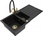 Granitinė virtuvinė plautuvė Mexen Andres su mai&scaron;ytuvu ir sifonu, Black/Gold